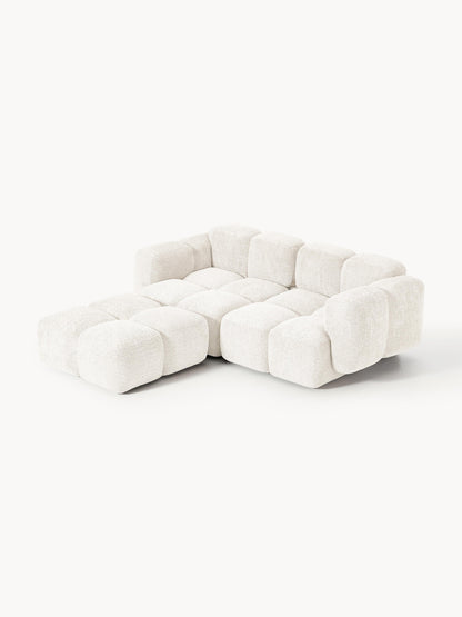 Modulares Sofa Tayla (3-Sitzer) aus Teddy-Bouclé mit Hocker (links/rechts)