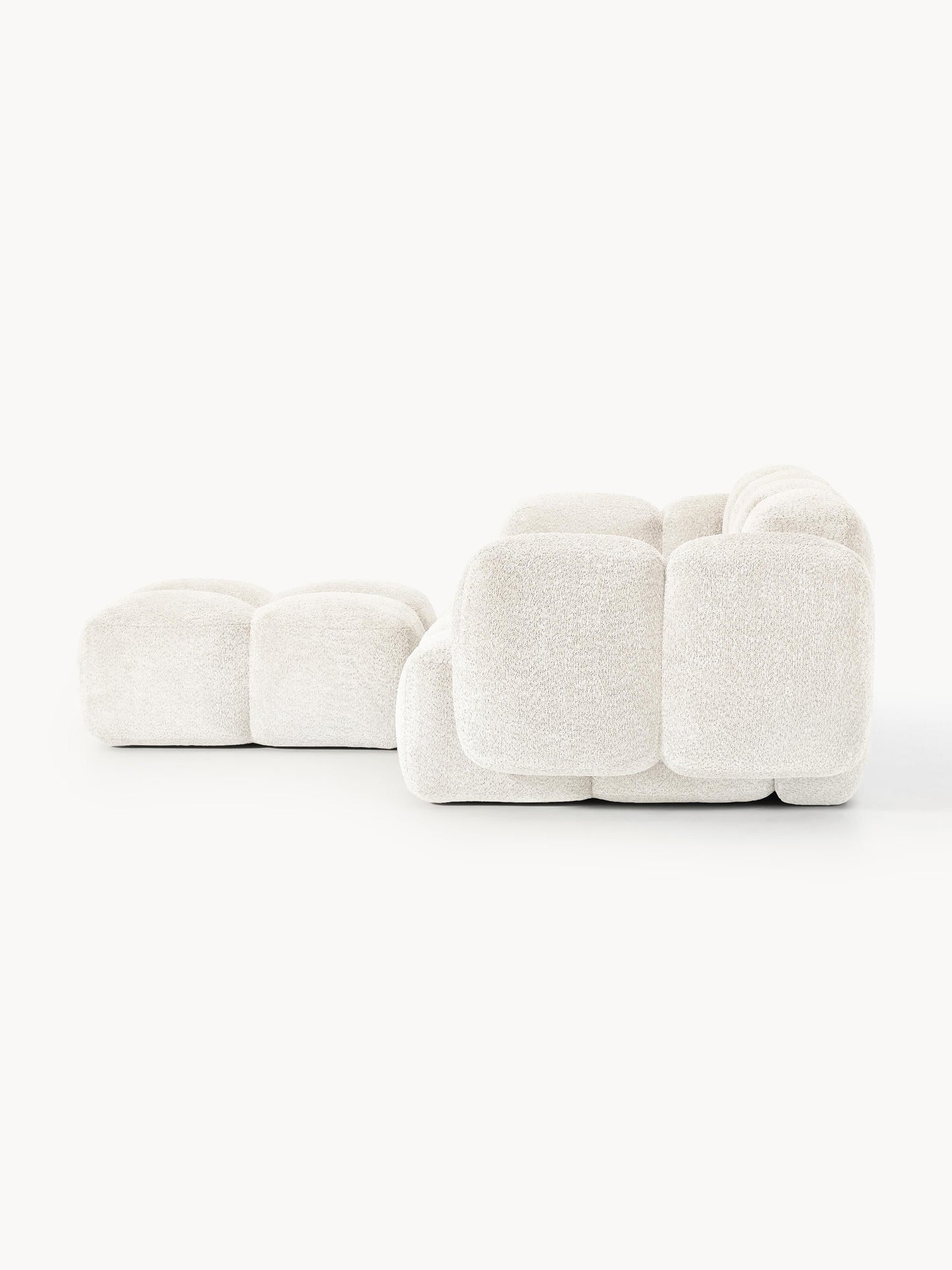 Modulares Sofa Tayla (3-Sitzer) aus Teddy-Bouclé mit Hocker (links/rechts)