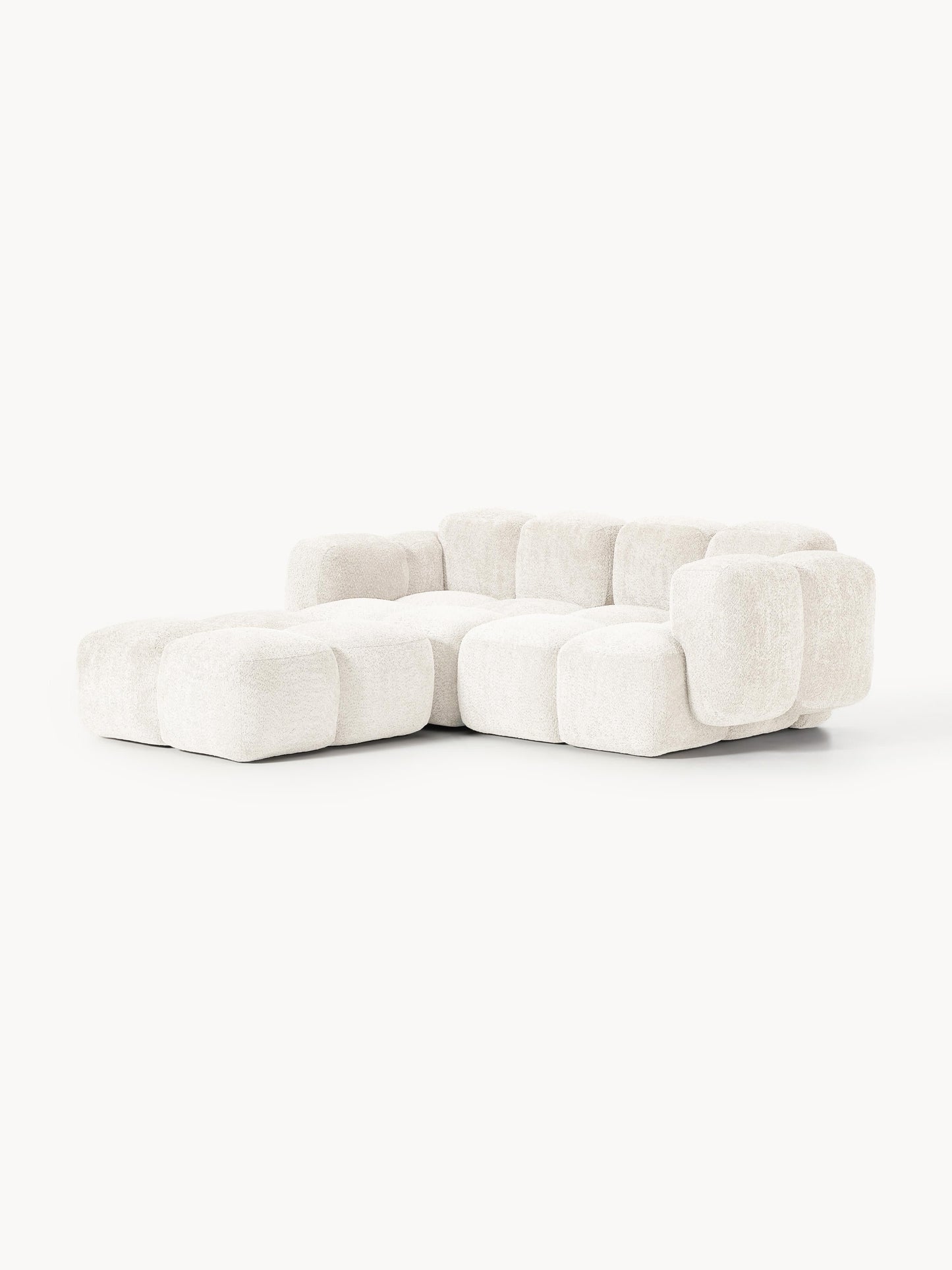 Modulares Sofa Tayla (3-Sitzer) aus Teddy-Bouclé mit Hocker (links/rechts)