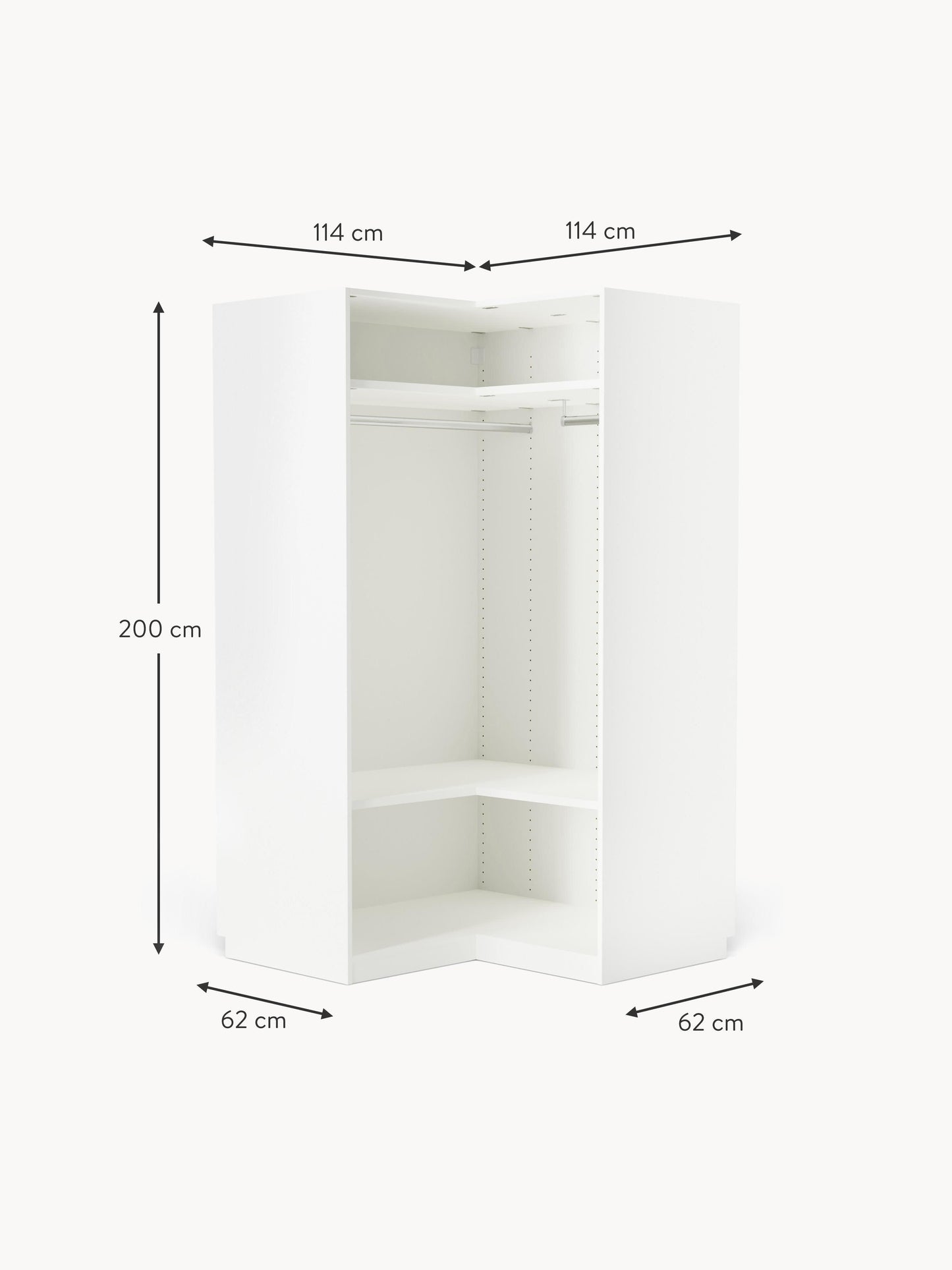 Modularer Eck-Kleiderschrank Charlotte, 115 cm Breite