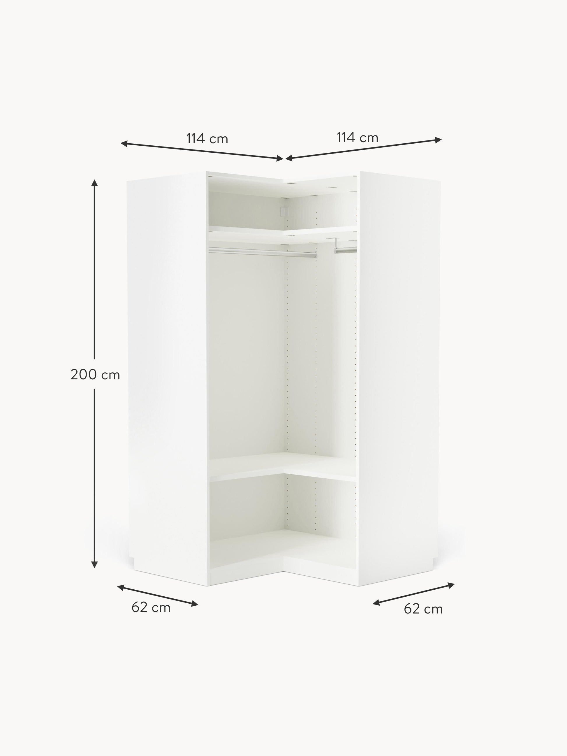 Modularer Eck-Kleiderschrank Charlotte, 115 cm Breite