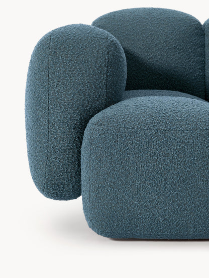 Modulares Sofa Tayla (3-Sitzer) aus Bouclé mit Hocker (links/rechts)