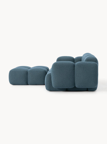 Modulares Sofa Tayla (3-Sitzer) aus Bouclé mit Hocker (links/rechts)