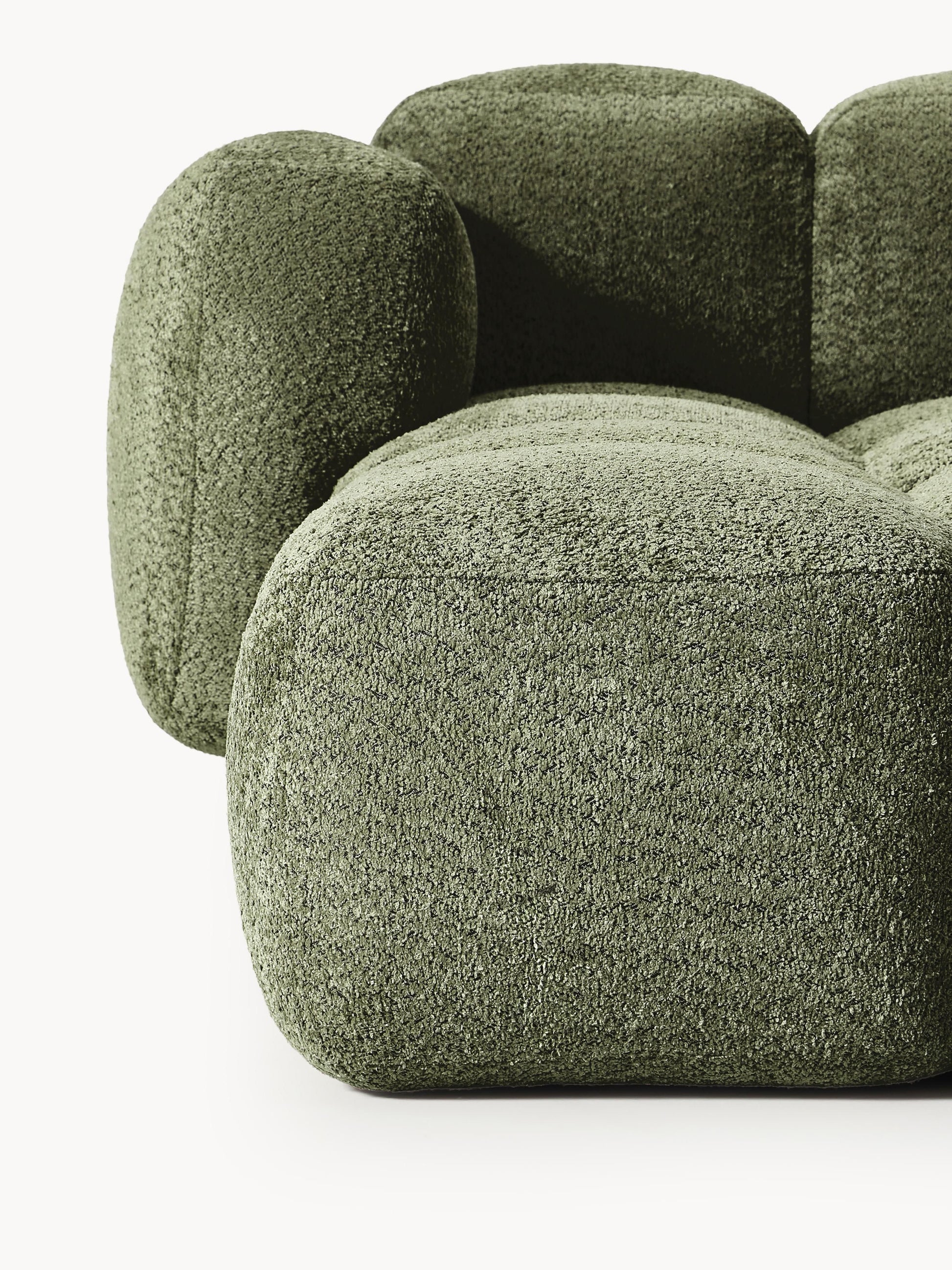 Modulares Sofa Tayla (3-Sitzer) aus Teddy-Bouclé mit Hocker (links/rechts)