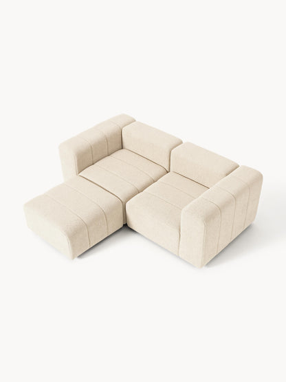 Modulares Bouclé-Sofa Lena (3-Sitzer) mit Hocker (links/rechts)