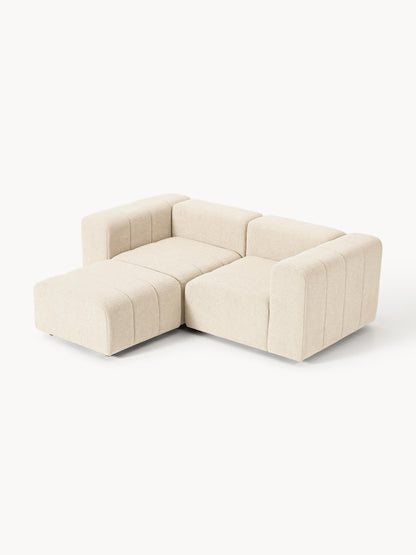 Modulares Bouclé-Sofa Lena (3-Sitzer) mit Hocker (links/rechts)