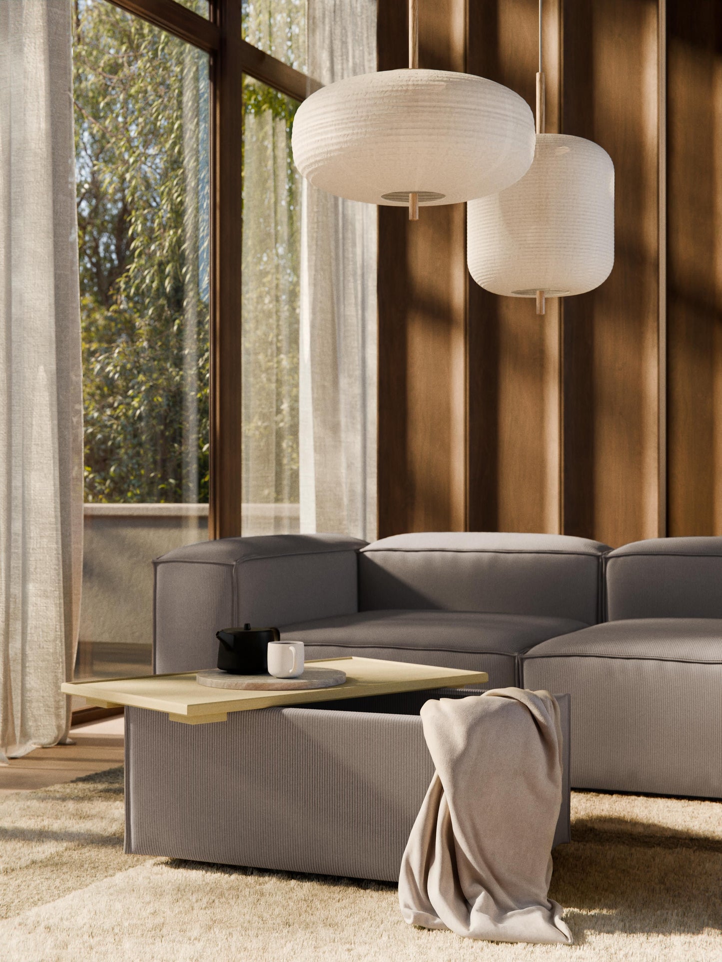 Sofa-Hocker Lennon aus Cord mit Stauraum