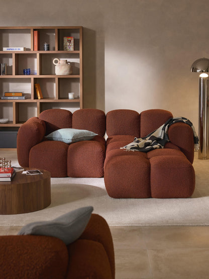 Modulares Sofa Tayla (3-Sitzer) aus Bouclé mit Hocker (links/rechts)