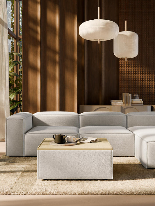 Sofa-Hocker Lennon aus Bouclé mit Stauraum