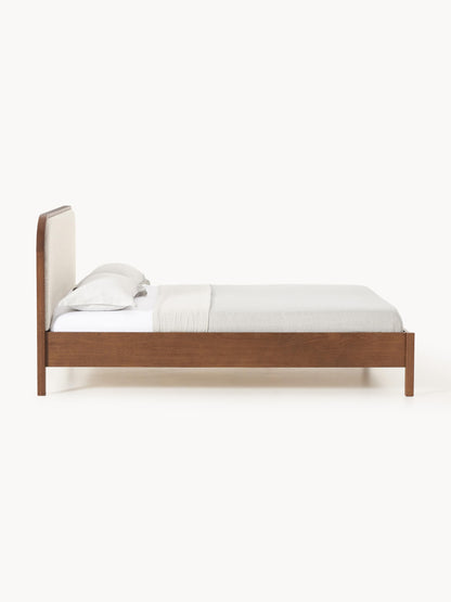 Holzbett Jones mit Kopfteil aus Bouclé
