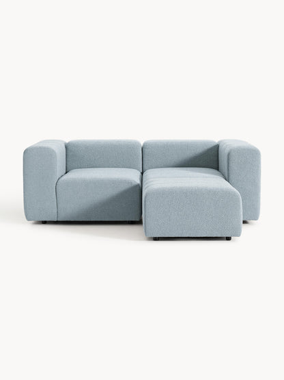 Modulares Bouclé-Sofa Lena (3-Sitzer) mit Hocker (links/rechts)