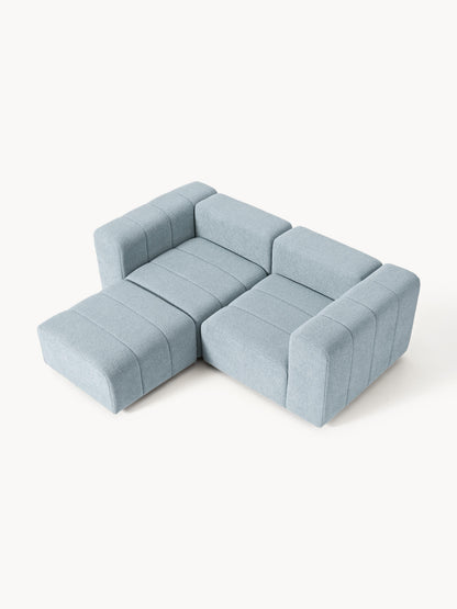 Modulares Bouclé-Sofa Lena (3-Sitzer) mit Hocker (links/rechts)