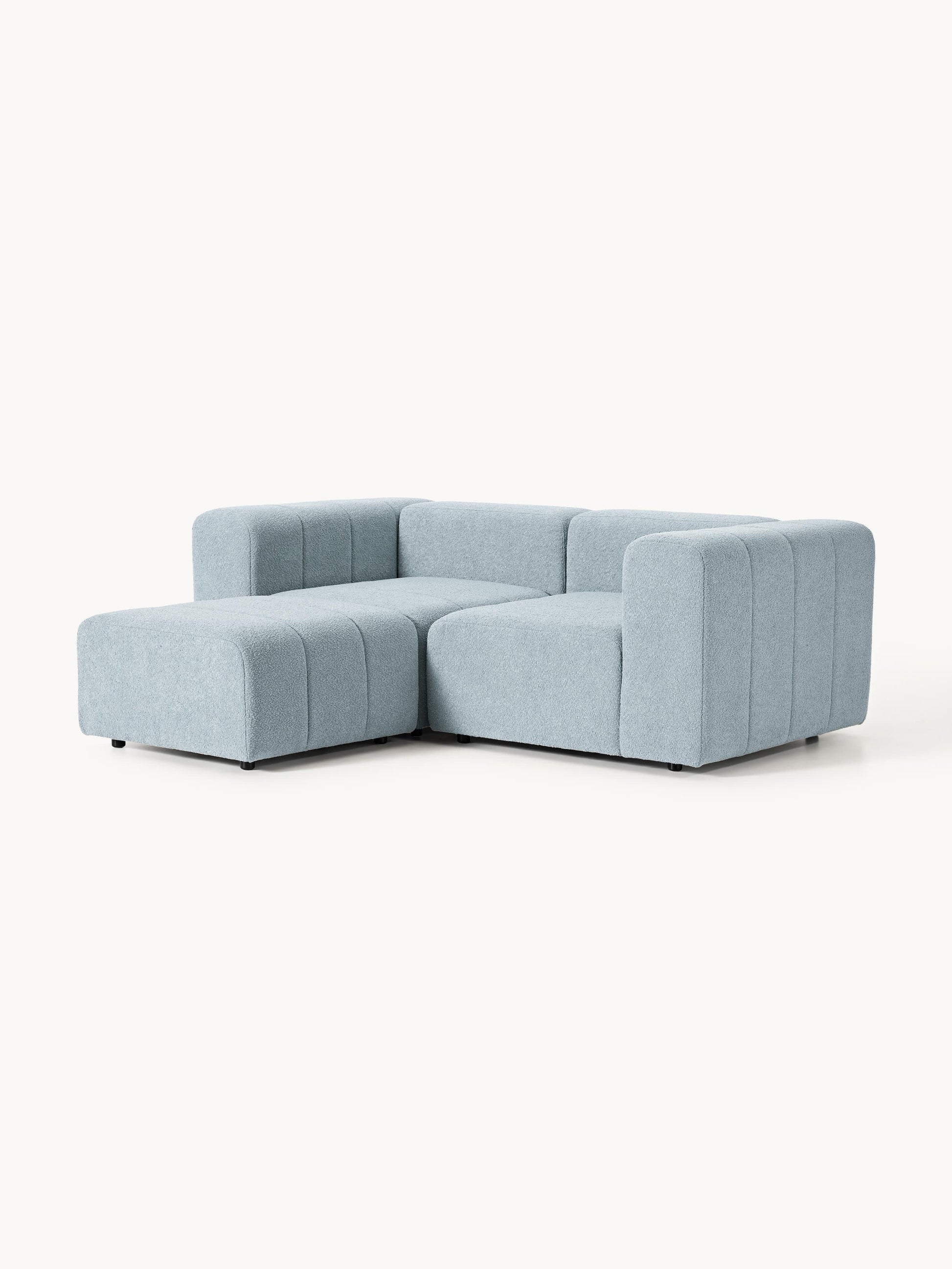 Modulares Bouclé-Sofa Lena (3-Sitzer) mit Hocker (links/rechts)