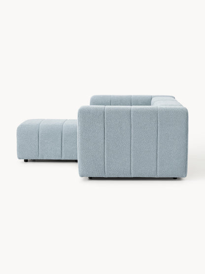 Modulares Bouclé-Sofa Lena (3-Sitzer) mit Hocker (links/rechts)