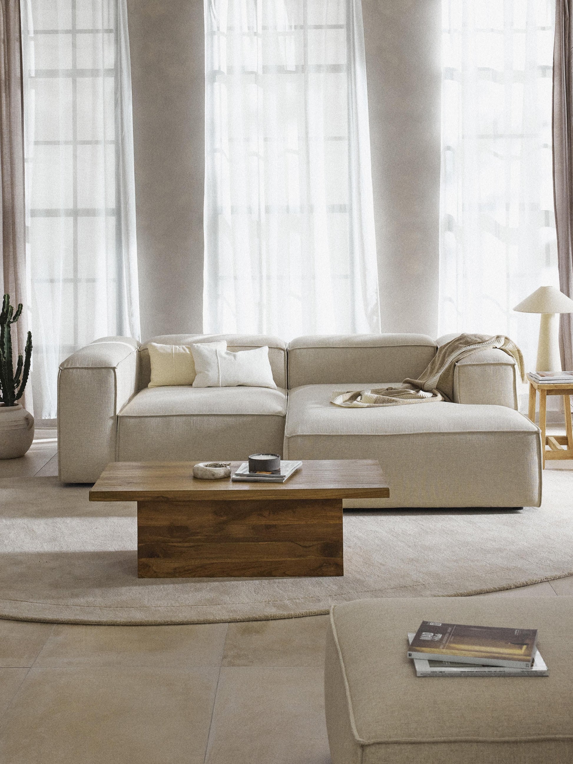 Modulares Ecksofa Lennon (2-Sitzer) aus Leinen-Mix