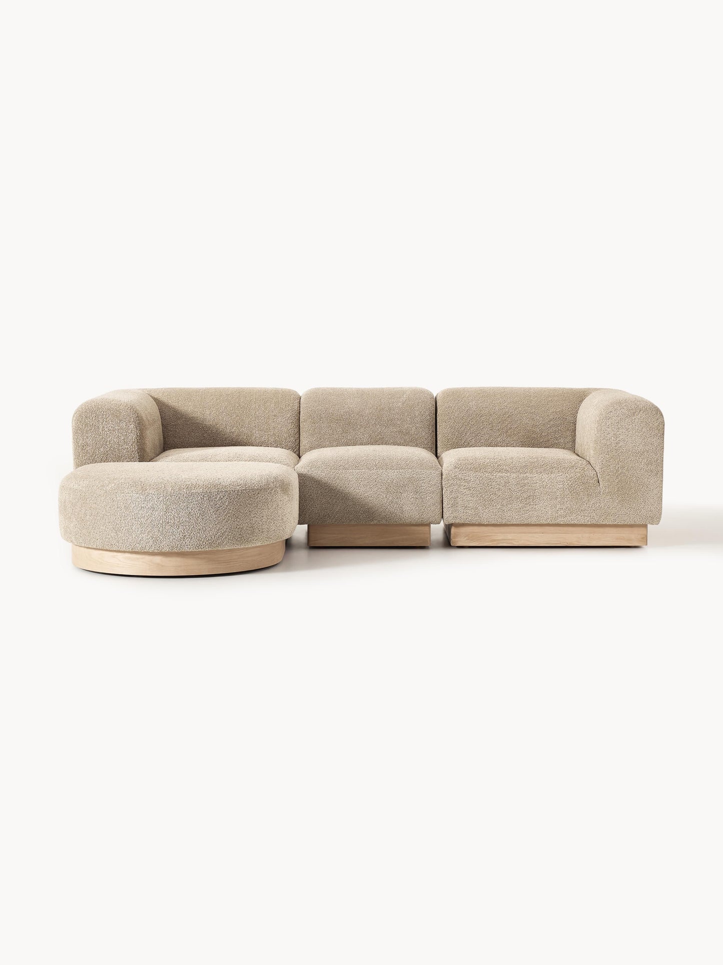 Galeriebild 1 - Modulares Sofa Natalie (3-Sitzer) aus Teddy-Bouclé mit Hocker (links/rechts)