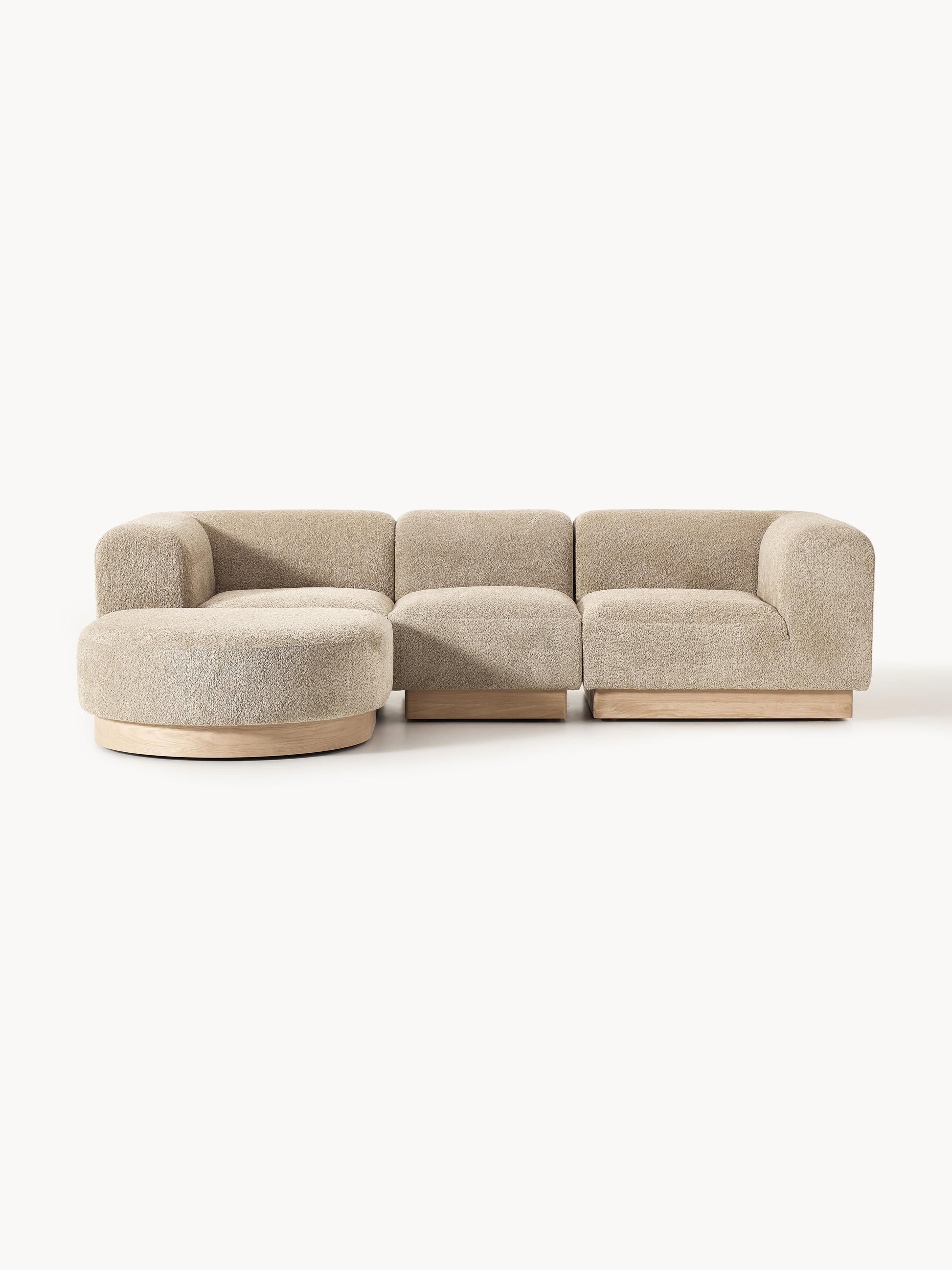 Galeriebild 1 - Modulares Sofa Natalie (3-Sitzer) aus Teddy-Bouclé mit Hocker (links/rechts)