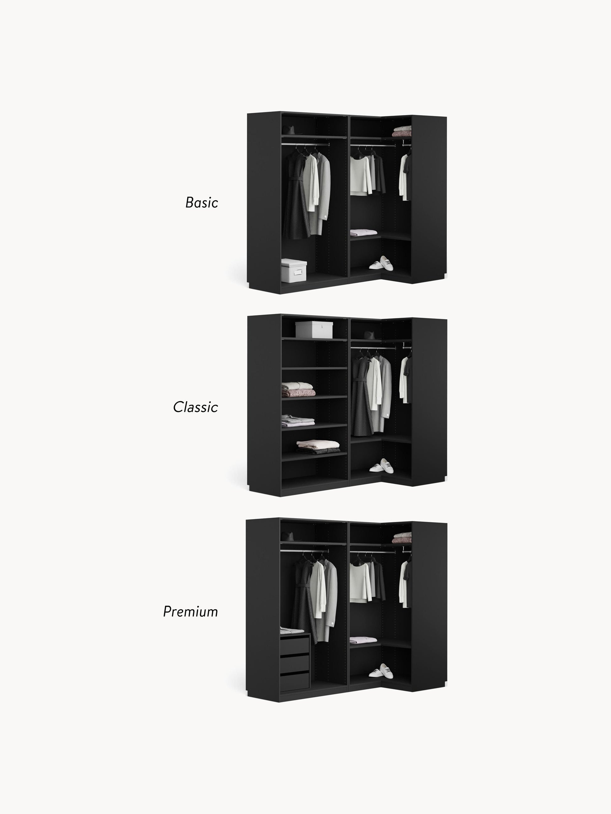Modularer Eck-Kleiderschrank Simone, 215 cm Breite, in verschiedenen Größen