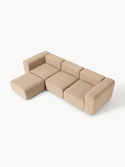 Modulares Bouclé-Sofa Lena (4-Sitzer) mit Hocker (links/rechts)