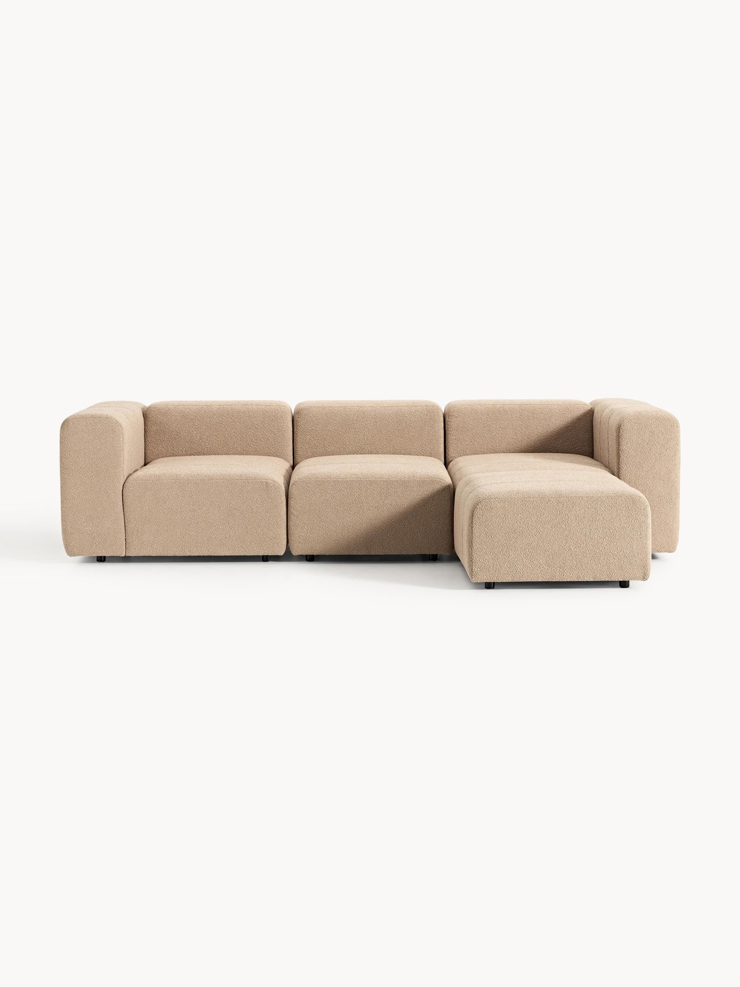 Modulares Bouclé-Sofa Lena (4-Sitzer) mit Hocker (links/rechts)
