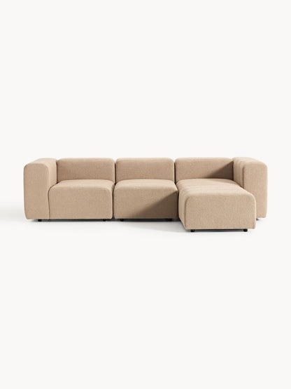 Modulares Bouclé-Sofa Lena (4-Sitzer) mit Hocker (links/rechts)