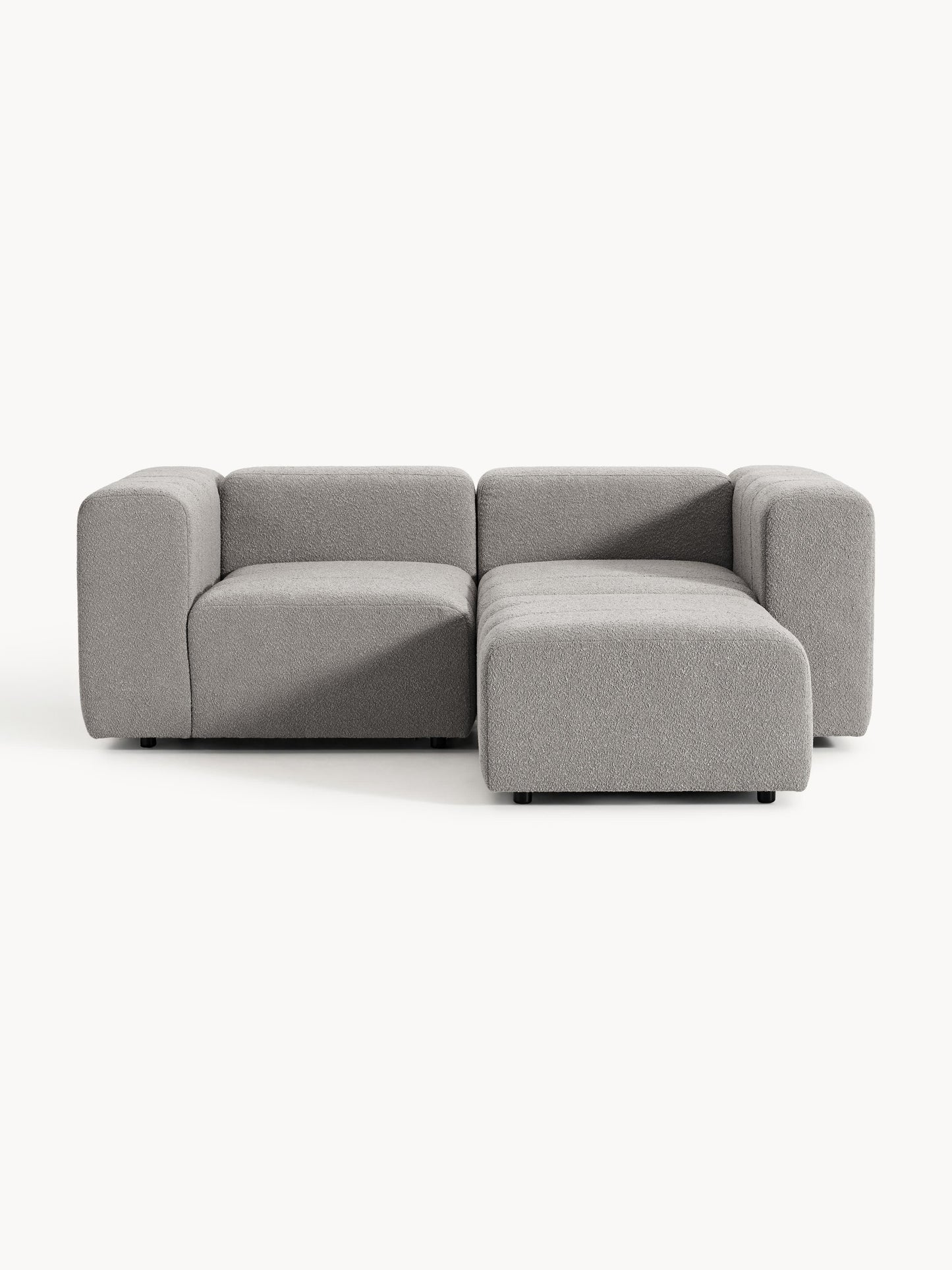 Modulares Bouclé-Sofa Lena (3-Sitzer) mit Hocker (links/rechts)