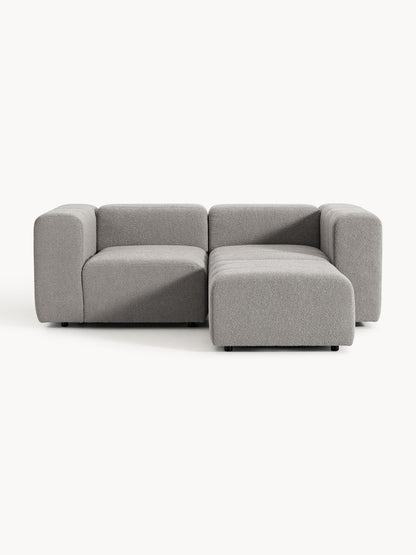 Modulares Bouclé-Sofa Lena (3-Sitzer) mit Hocker (links/rechts)