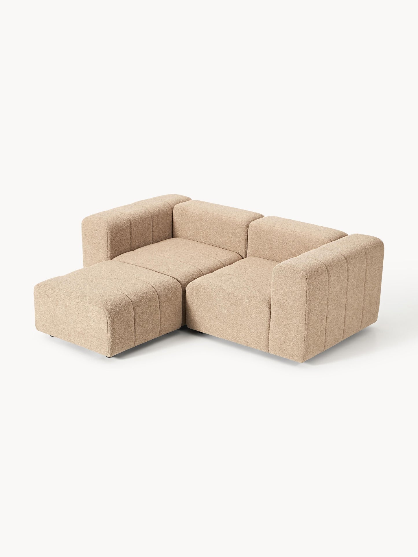 Modulares Bouclé-Sofa Lena (3-Sitzer) mit Hocker (links/rechts)