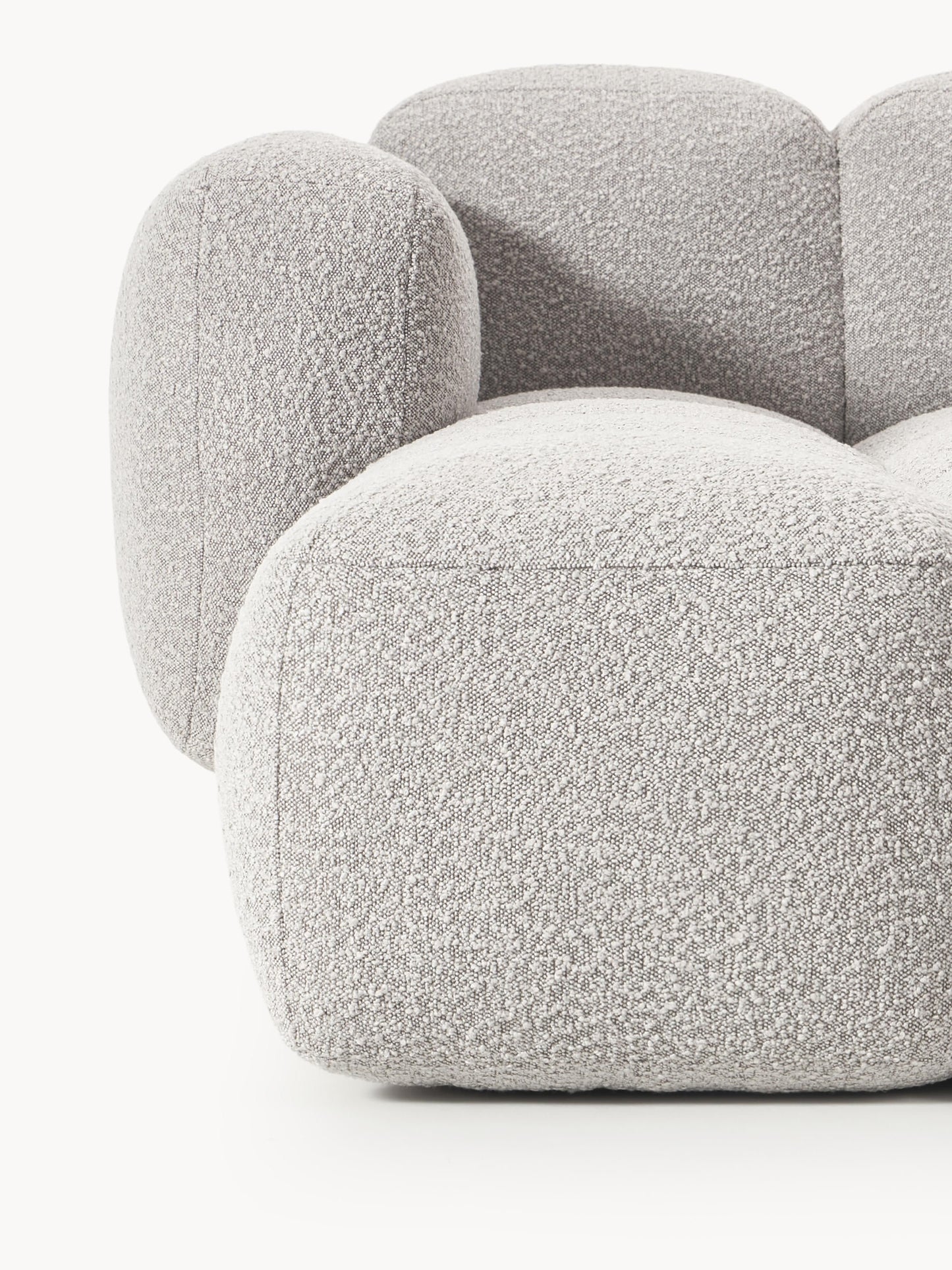 Modulares Sofa Tayla (3-Sitzer) aus Bouclé mit Hocker (links/rechts)