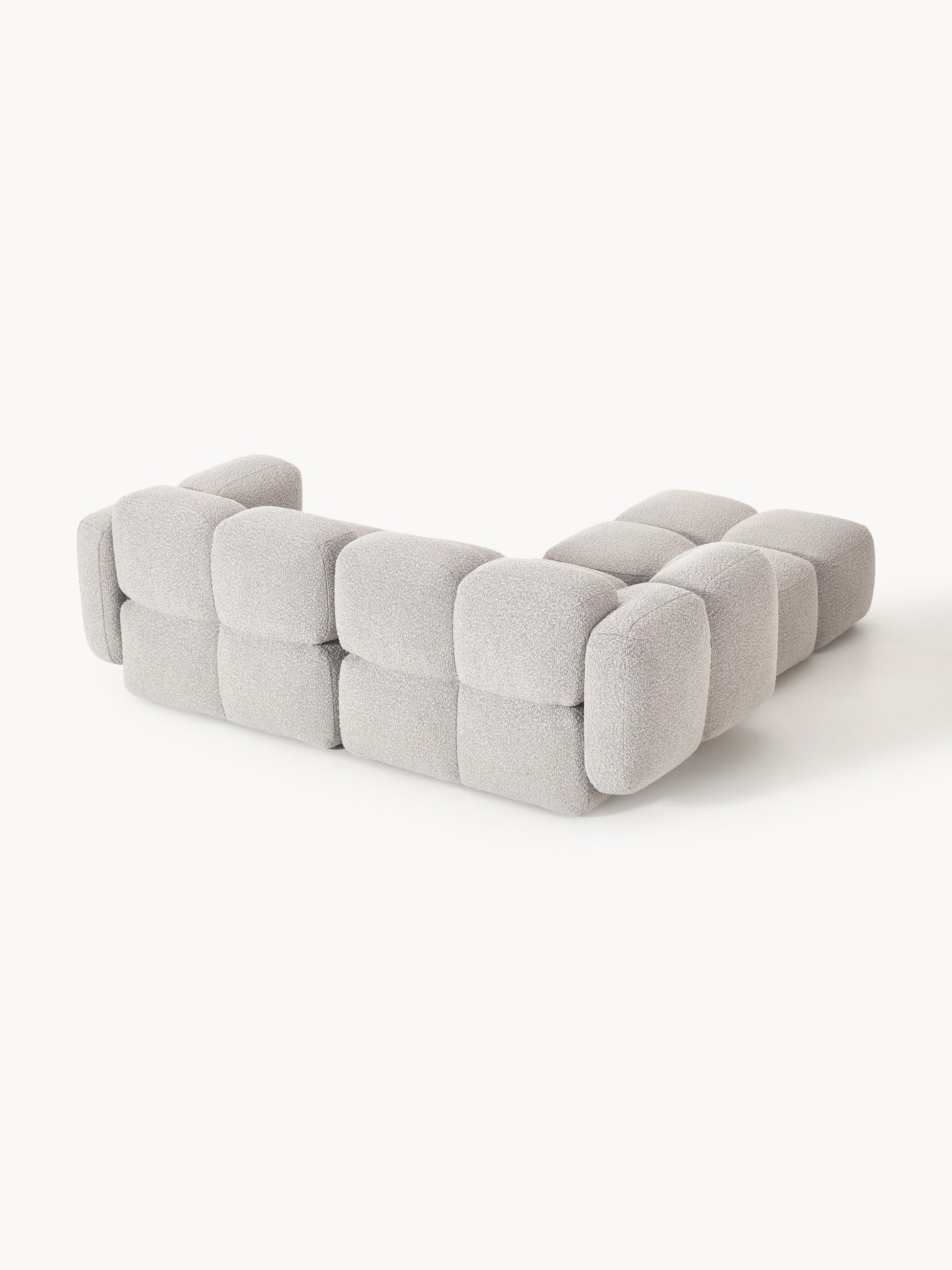 Modulares Sofa Tayla (3-Sitzer) aus Bouclé mit Hocker (links/rechts)
