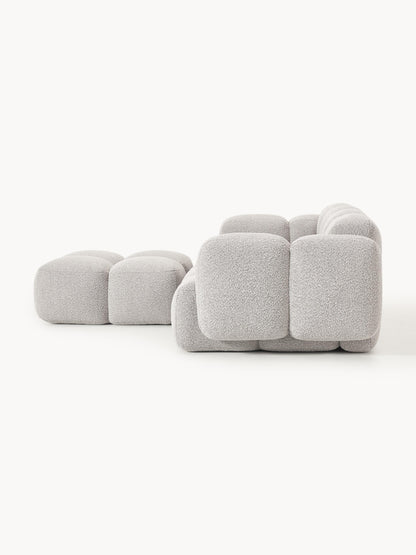 Modulares Sofa Tayla (3-Sitzer) aus Bouclé mit Hocker (links/rechts)