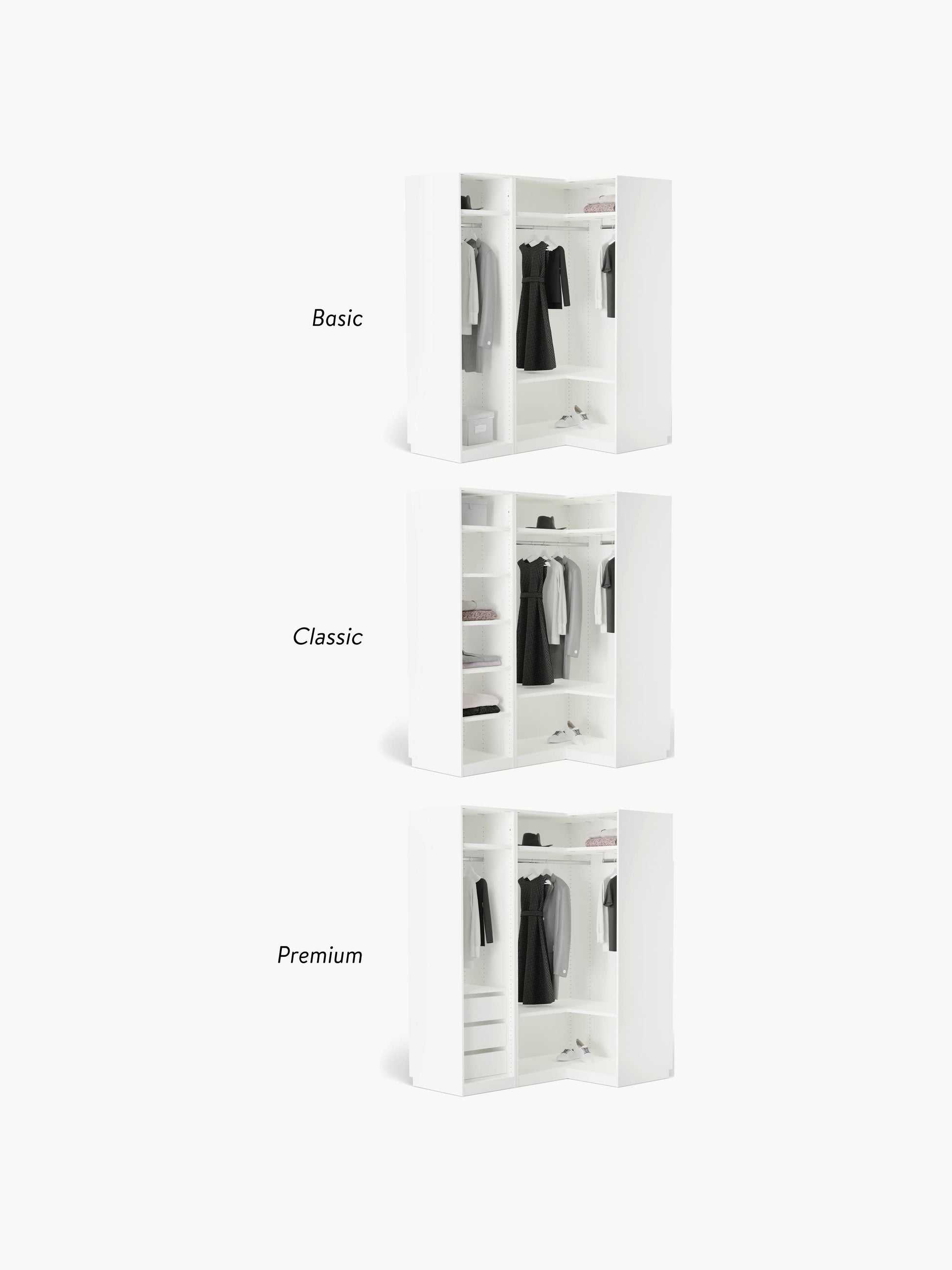 Modularer Eck-Kleiderschrank Leon, 115 cm Breite, in verschiedenen Größen