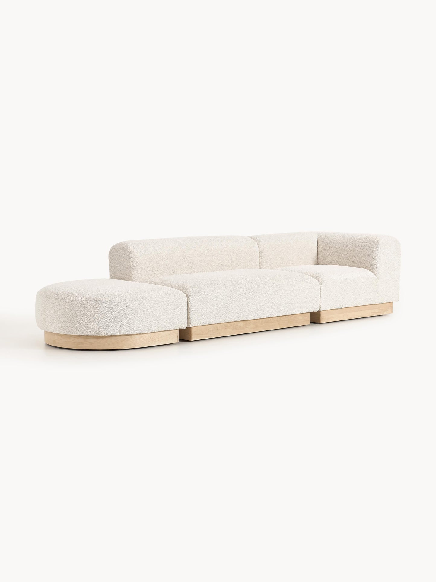 Modulare Ottomane Natalie aus Teddy-Bouclé mit Hocker (links/rechts)