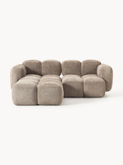 Galeriebild 1 - Modulares Sofa Tayla (3-Sitzer) aus Teddy-Bouclé mit Hocker (links/rechts)
