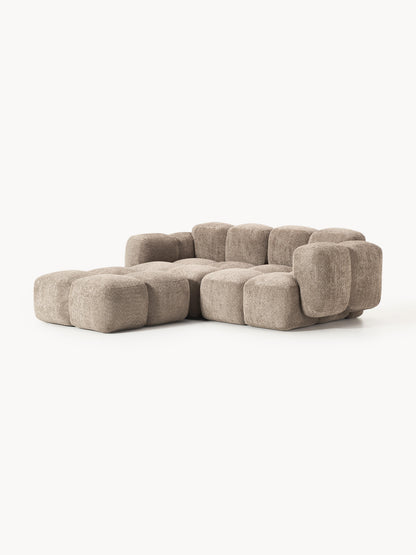 Modulares Sofa Tayla (3-Sitzer) aus Teddy-Bouclé mit Hocker (links/rechts)