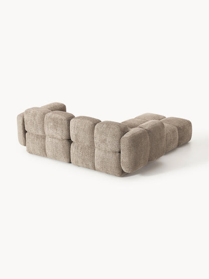 Modulares Sofa Tayla (3-Sitzer) aus Teddy-Bouclé mit Hocker (links/rechts)