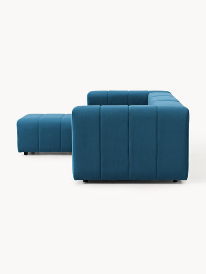 Modulares Samt-Sofa Lena (4-Sitzer) mit Hocker (links/rechts)