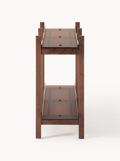 Holz-Regal Alex, Eichenholz & Glas