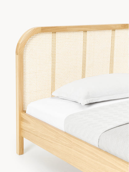 Holz-Einzelbett Jones mit Kopfteil aus Wiener Geflecht
