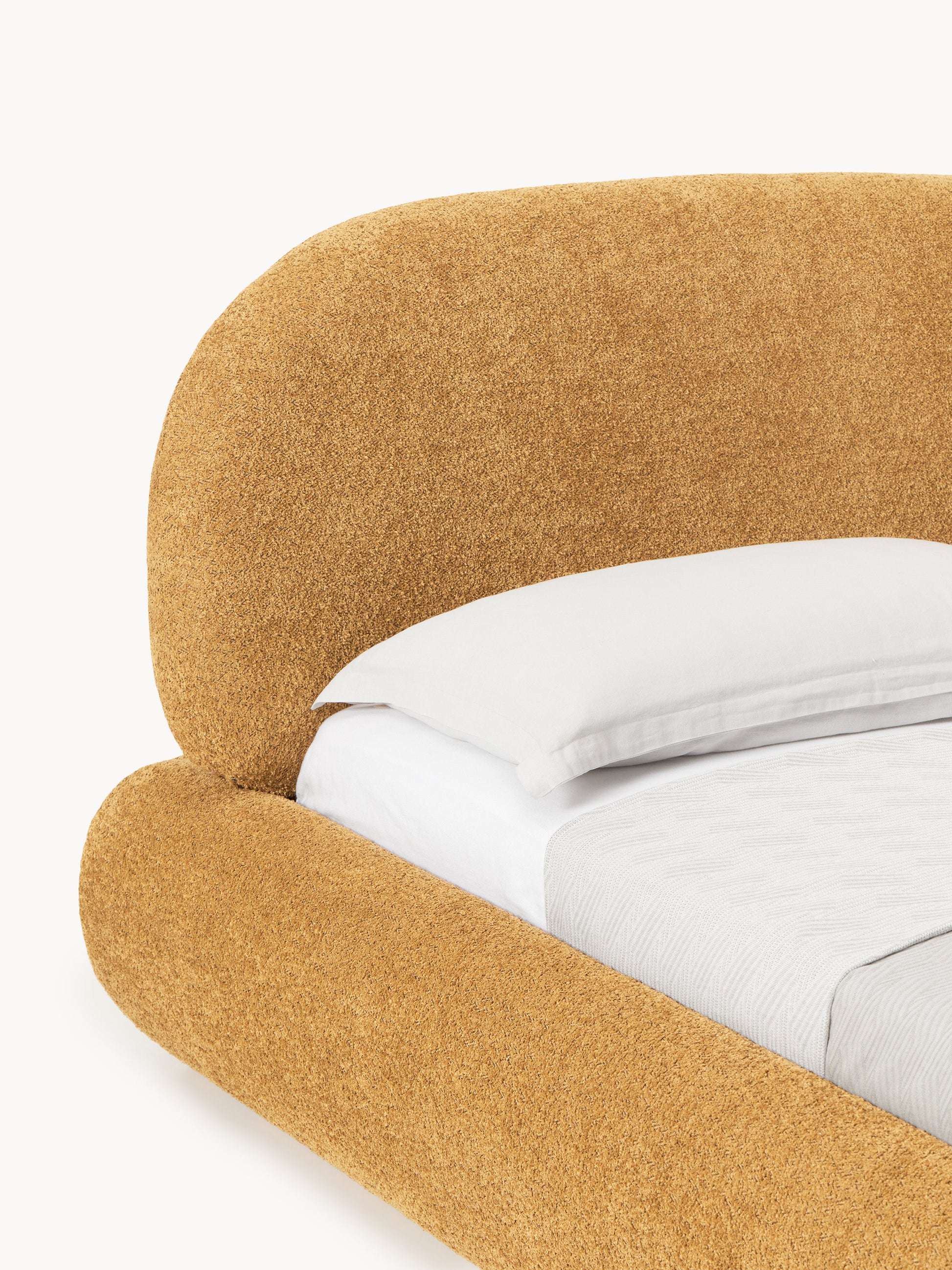 Einzelbett Alba aus Teddy-Bouclé mit Stauraum