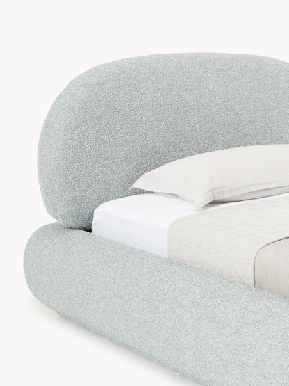 Bouclé-Polster-Einzelbett Alba mit Stauraum