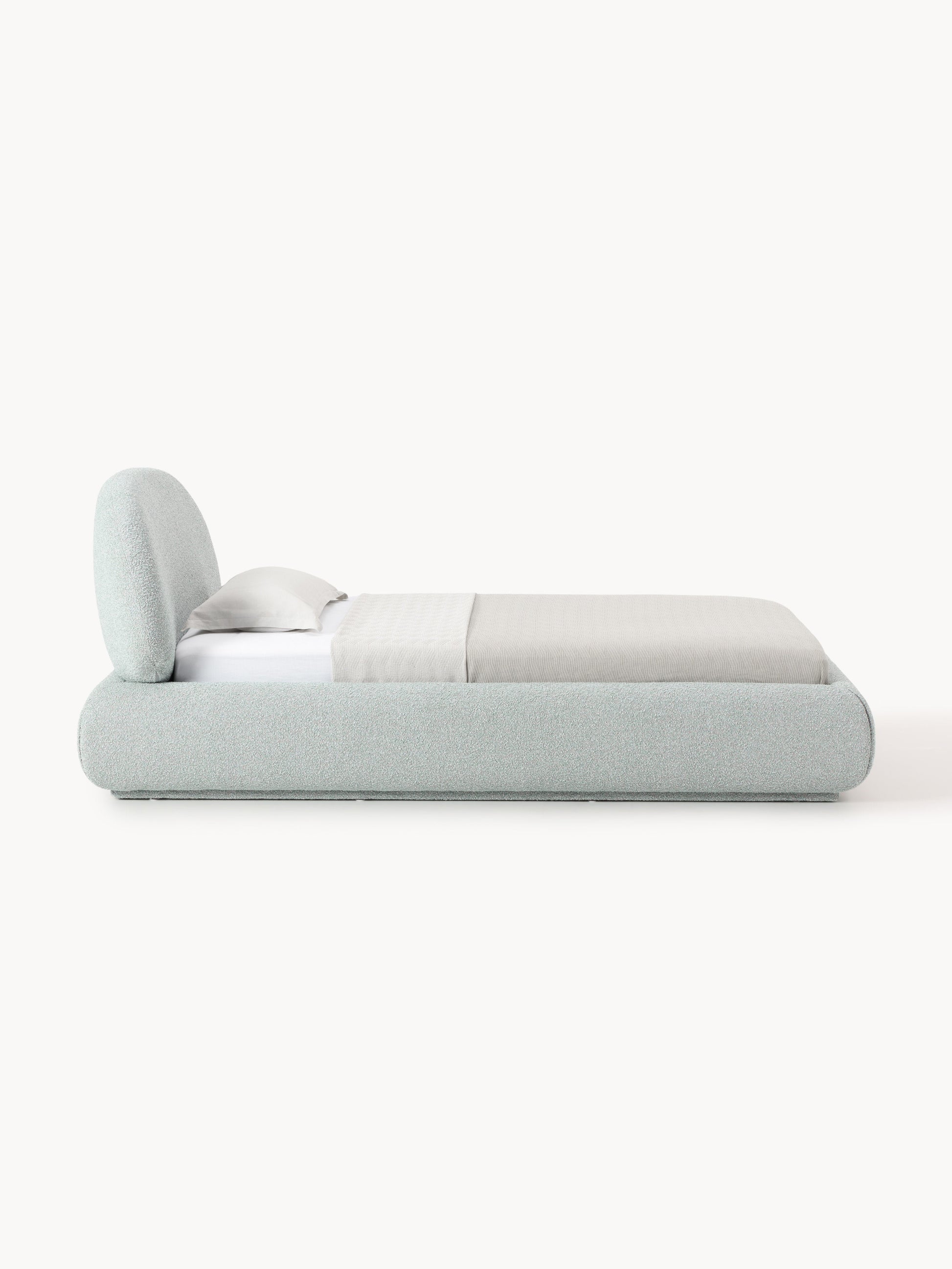 Bouclé-Polster-Einzelbett Alba mit Stauraum