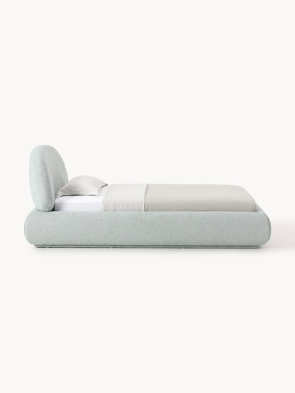 Bouclé-Polster-Einzelbett Alba mit Stauraum