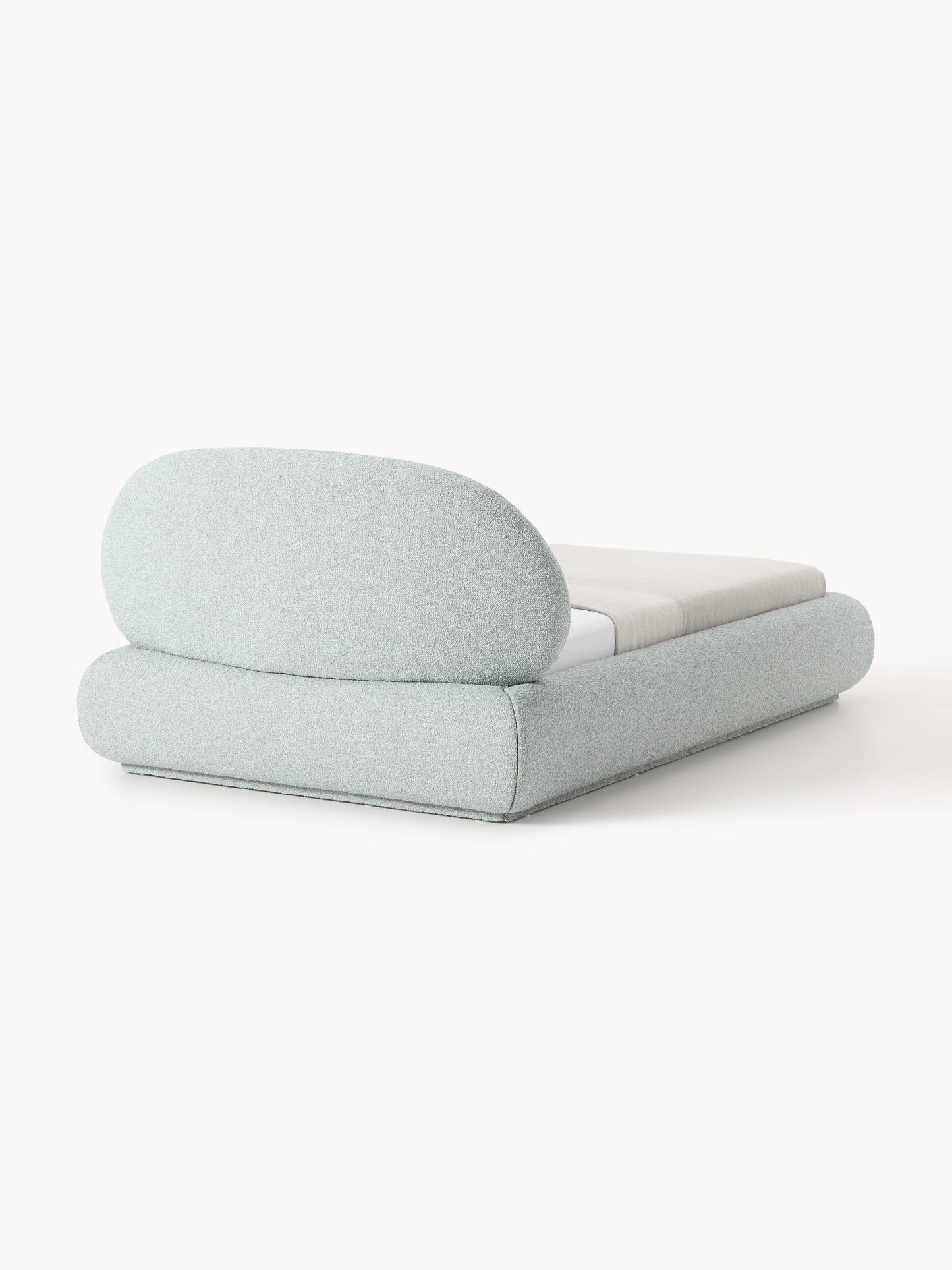 Bouclé-Polster-Einzelbett Alba mit Stauraum