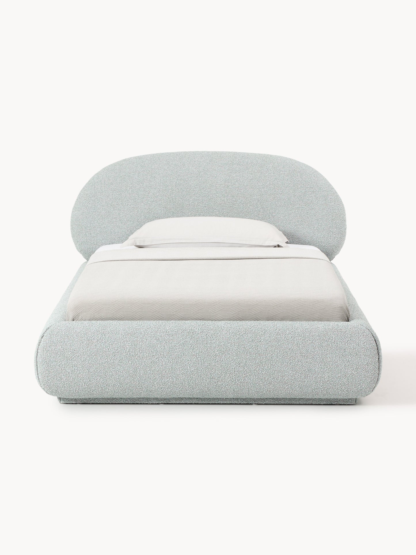 Bouclé-Polster-Einzelbett Alba mit Stauraum