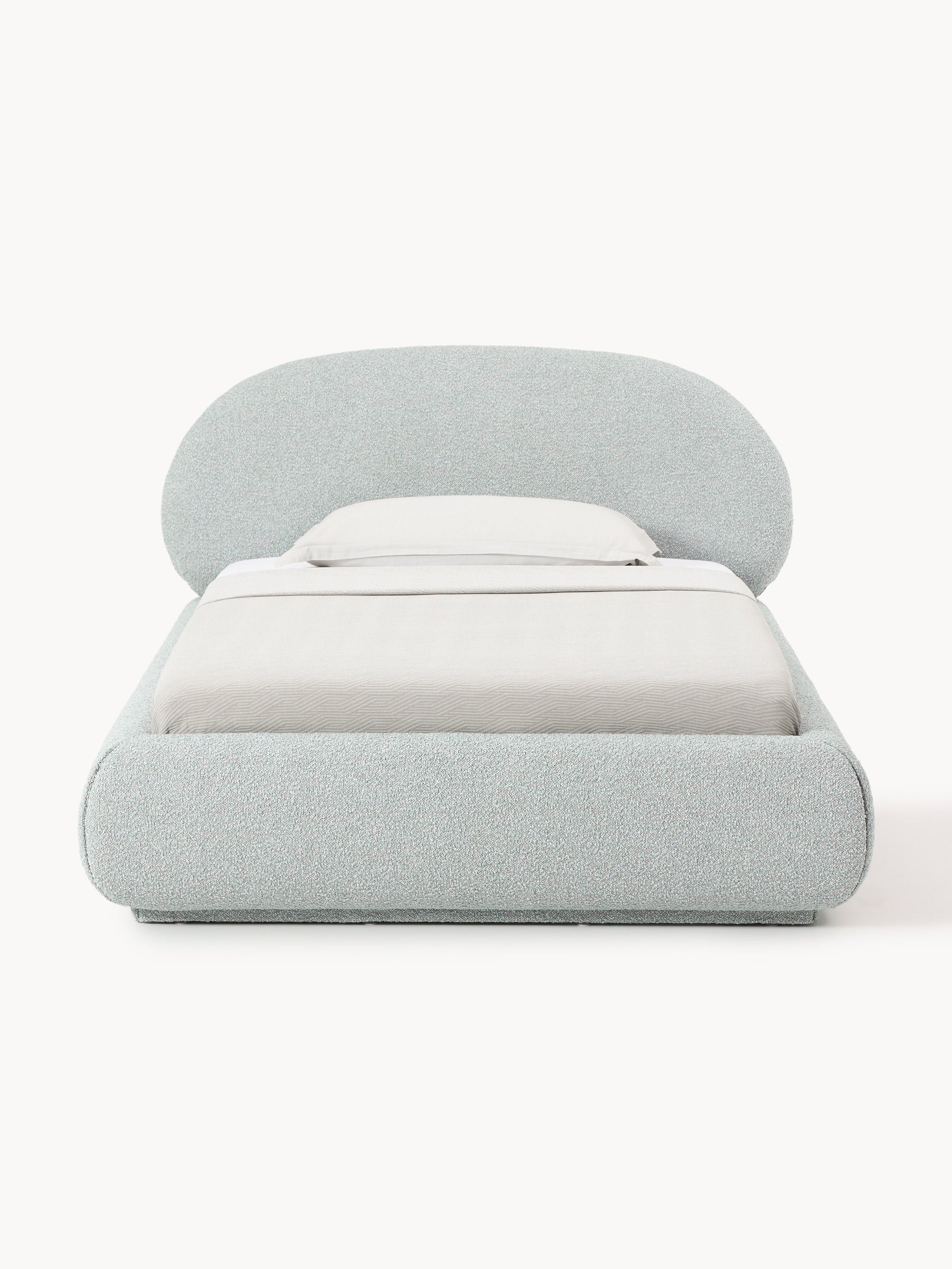 Bouclé-Polster-Einzelbett Alba mit Stauraum