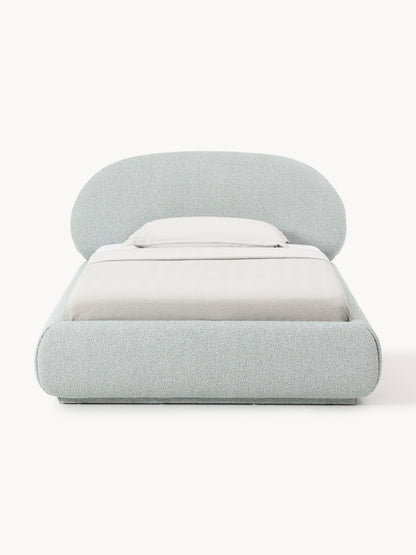 Bouclé-Polster-Einzelbett Alba mit Stauraum