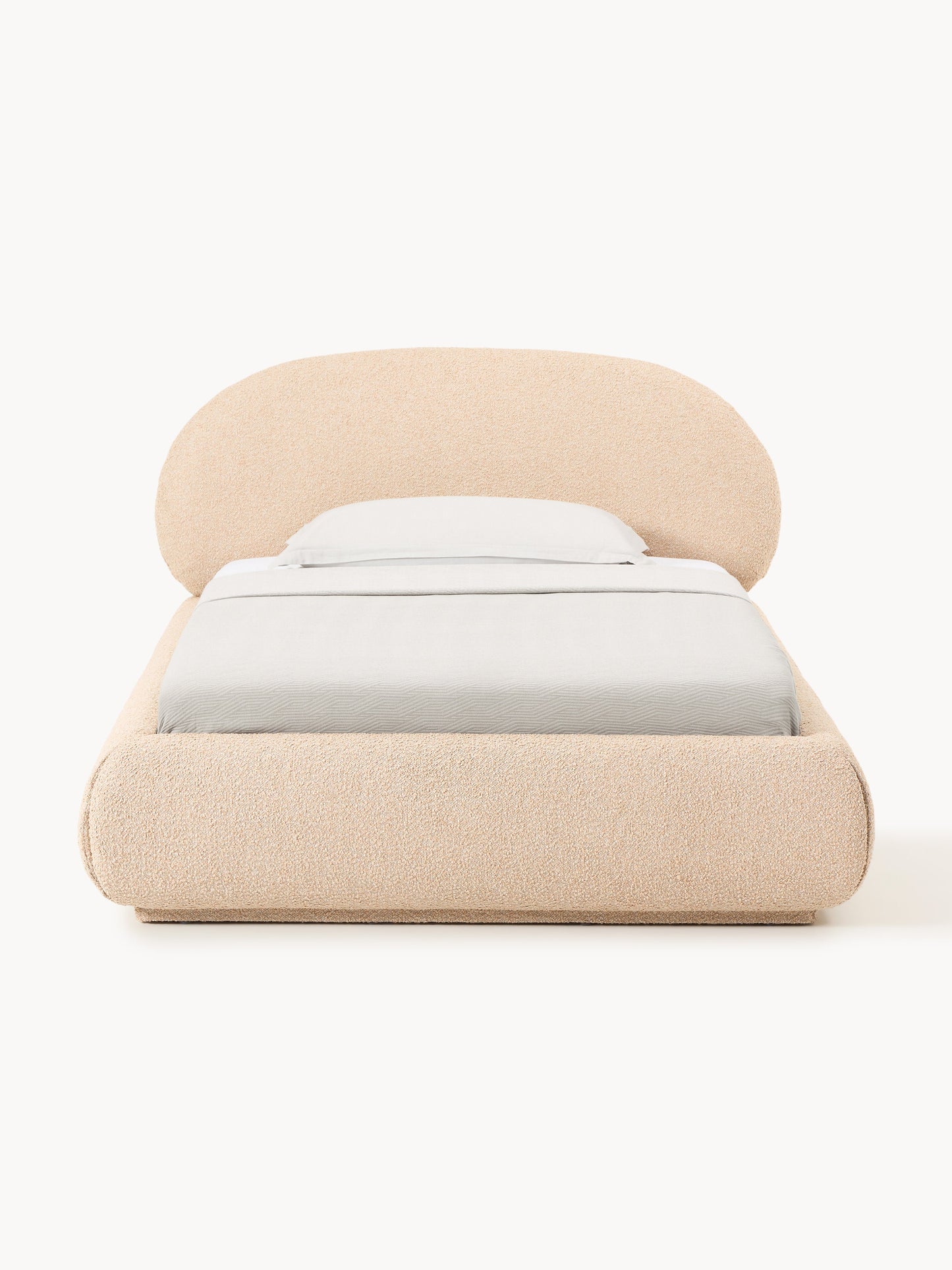Bouclé-Polster-Einzelbett Alba mit Stauraum