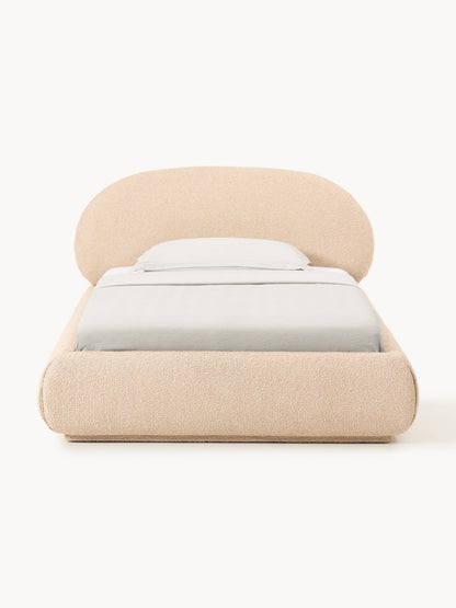 Bouclé-Polster-Einzelbett Alba mit Stauraum