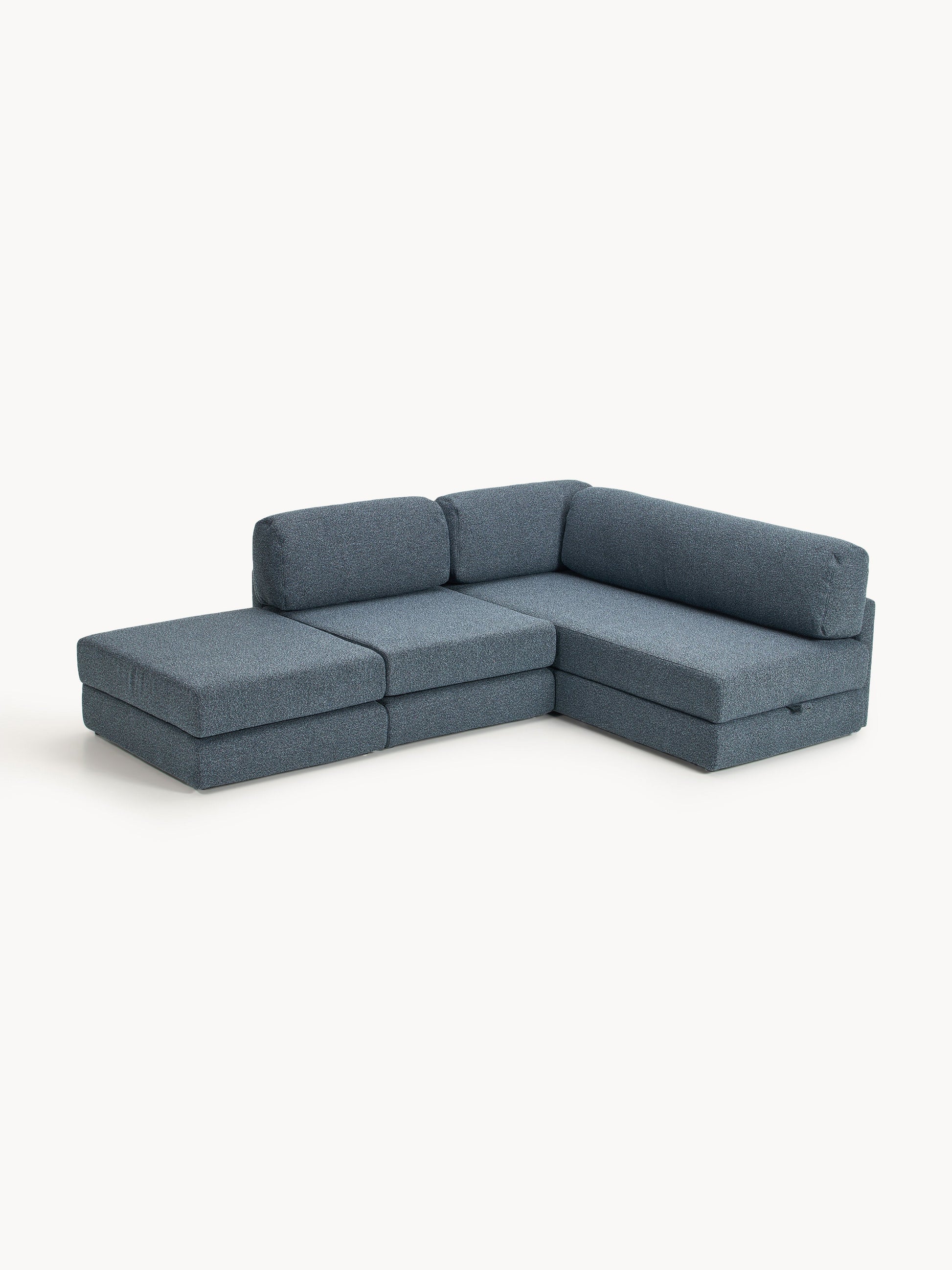 Bouclé-Eck-Schlafsofa Ladina mit Stauraum